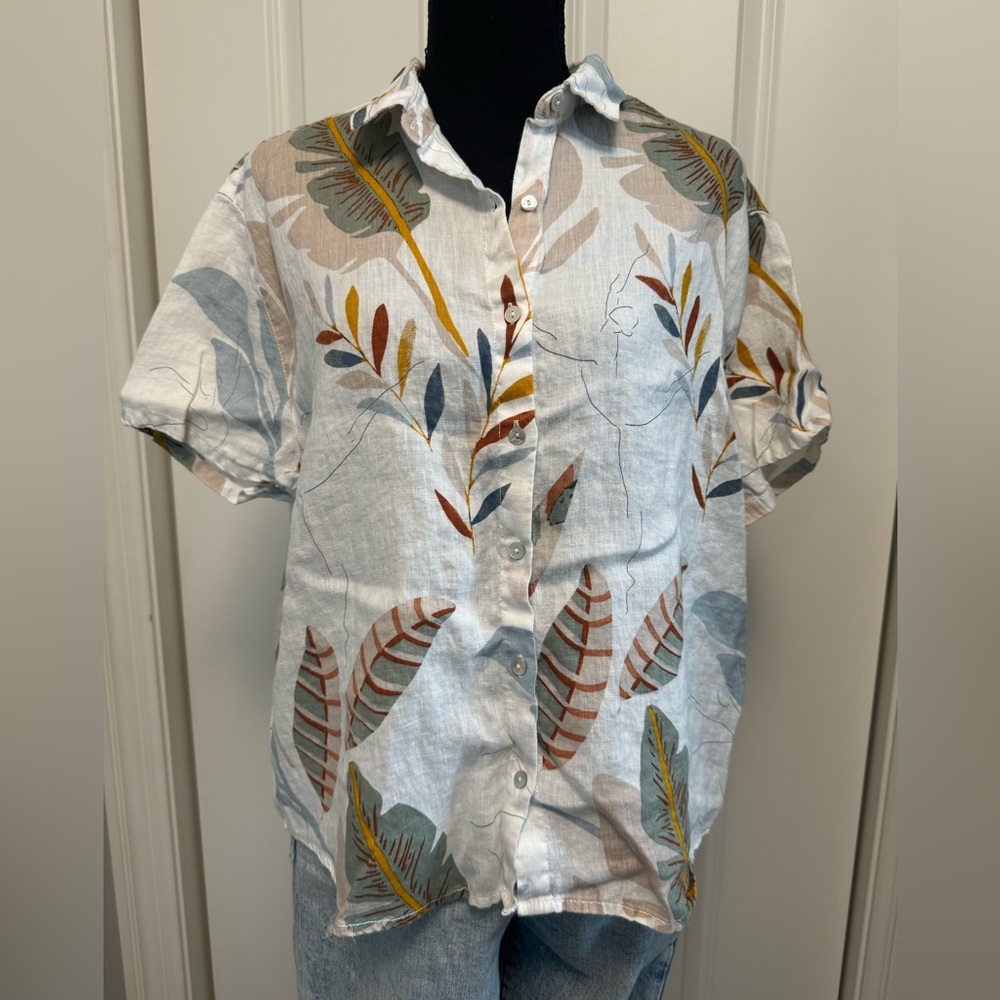 Cynthia Rowley 100% Linen Short Sleeve Button Down Size L